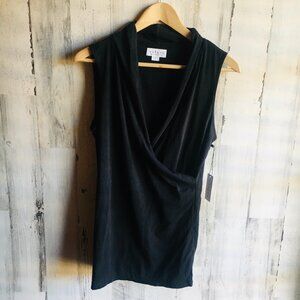 NWT Velvet by Graham Spencer Adelise Knit Surplice Faux Wrap Fitted Tank Black